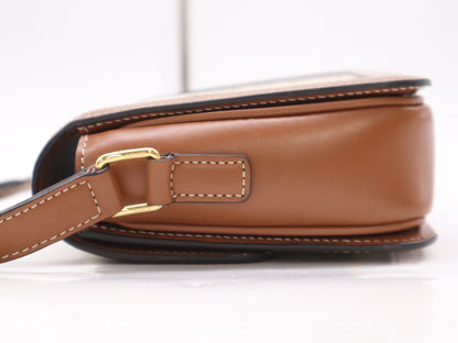 CELINE Triomphe Canvas/Calfskin Teen Triomphe Shoulder Bag in White and Brown