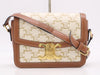CELINE Triomphe Canvas/Calfskin Teen Triomphe Shoulder Bag in White and Brown