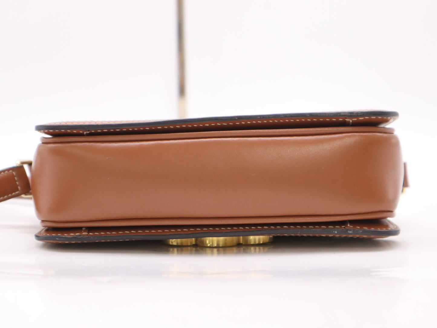 CELINE Triomphe Canvas/Calfskin Teen Triomphe Shoulder Bag in White and Brown