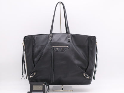 BALENCIAGA Leather The Paper Tote Bag Black with Mirror Tote Bag