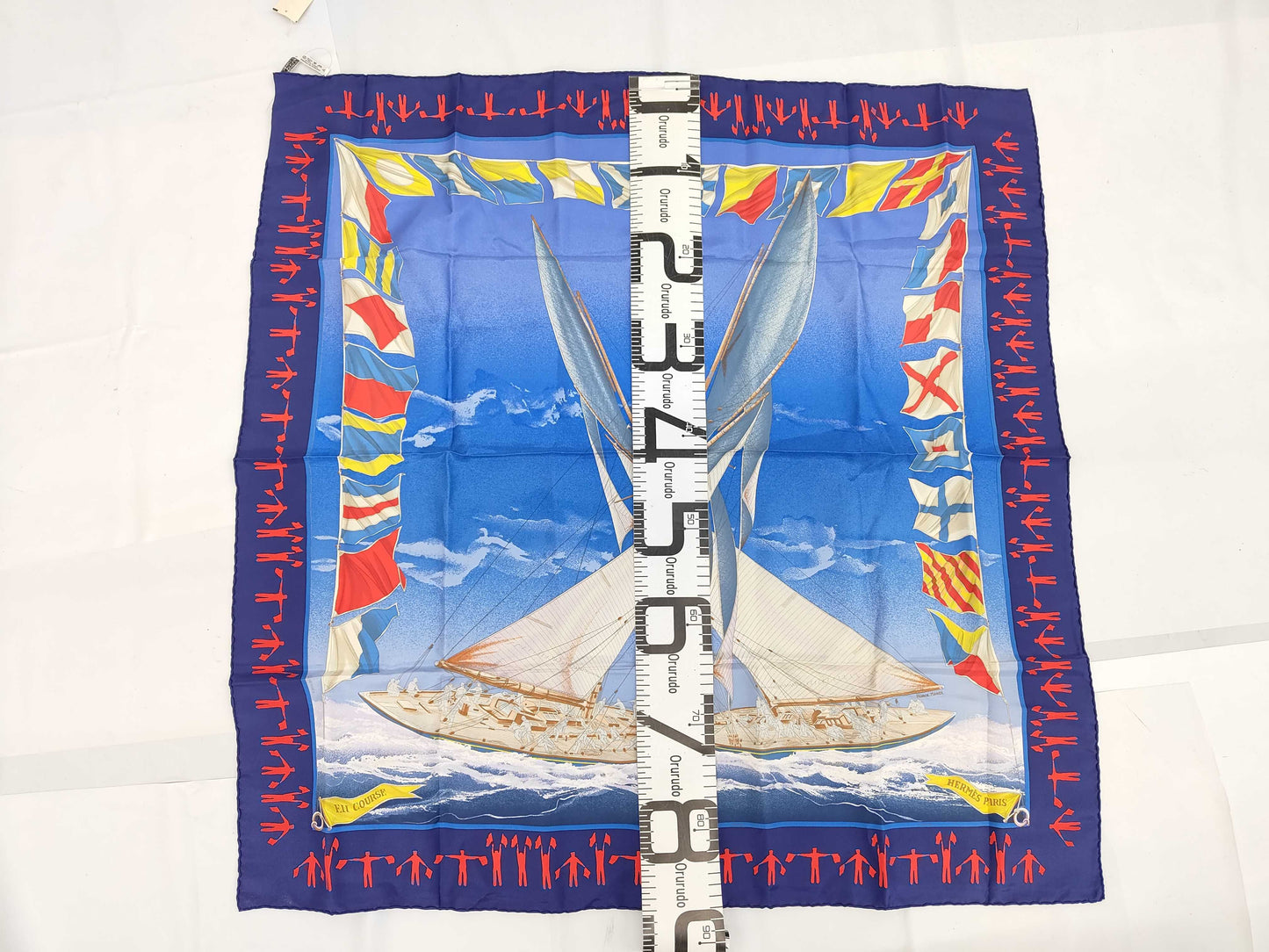 HERMES Silk Carré 90 EN COURSE Blue Scarf