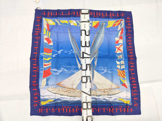 HERMES Silk Carré 90 EN COURSE Blue Scarf