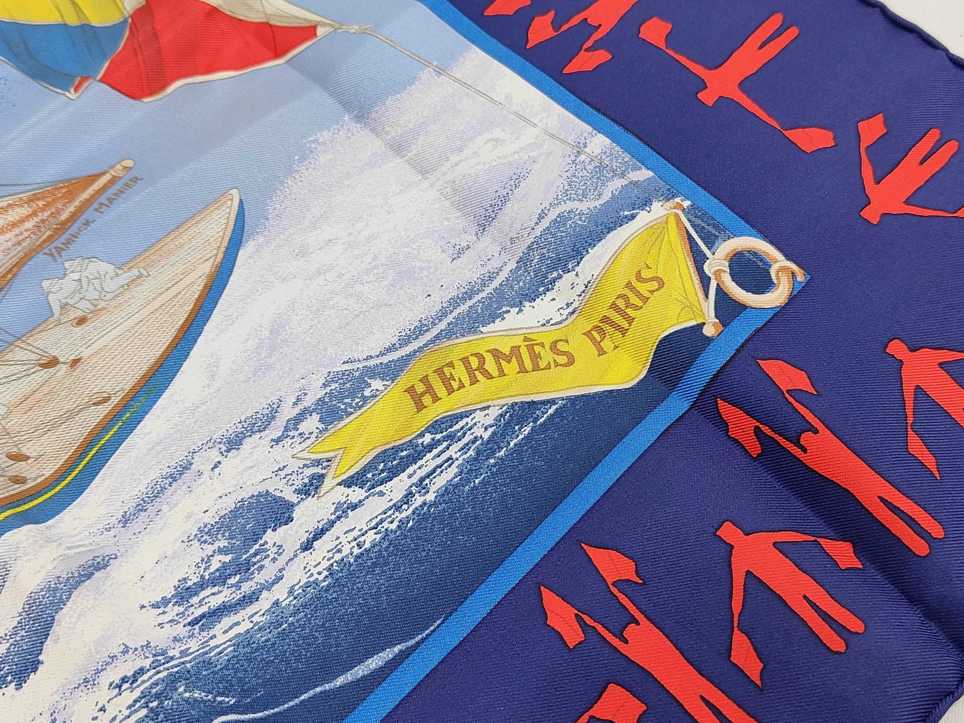 HERMES Silk Carré 90 EN COURSE Blue Scarf