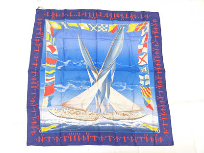 HERMES Silk Carré 90 EN COURSE Blue Scarf
