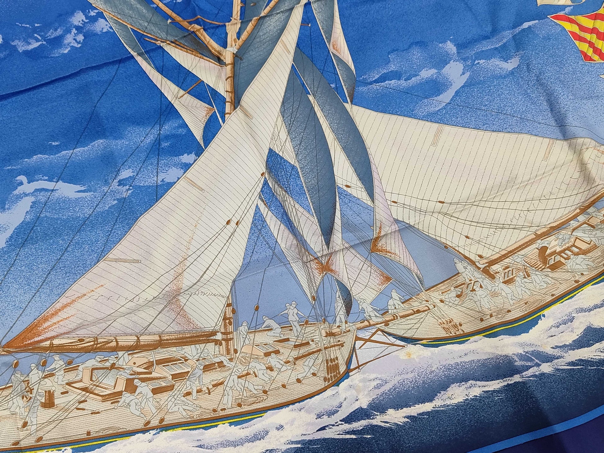 HERMES Silk Carré 90 EN COURSE Blue Scarf