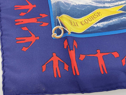 HERMES Silk Carré 90 EN COURSE Blue Scarf