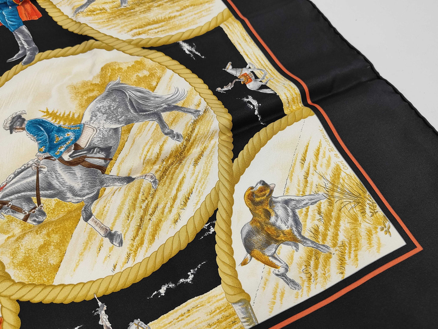 HERMES Silk Carré 90 Auteuil en Mai Black Multicolor Scarf