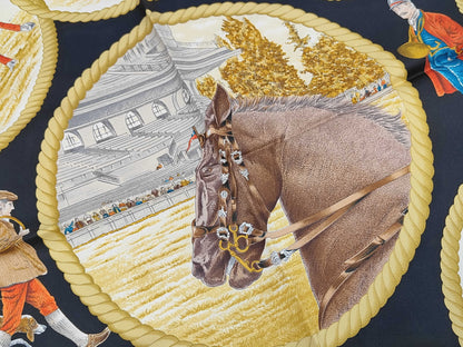 HERMES Silk Carré 90 Auteuil en Mai Black Multicolor Scarf