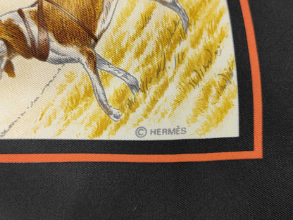 HERMES Silk Carré 90 Auteuil en Mai Black Multicolor Scarf