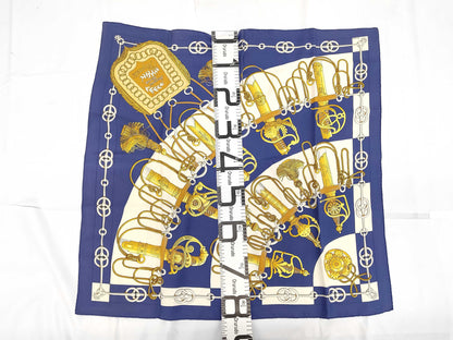 HERMES Silk Carré 90 Cliquetis Crickety Blue Yellow Scarf