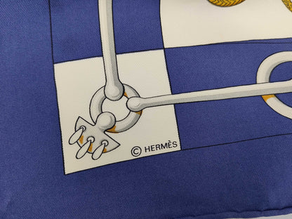 HERMES Silk Carré 90 Cliquetis Crickety Blue Yellow Scarf