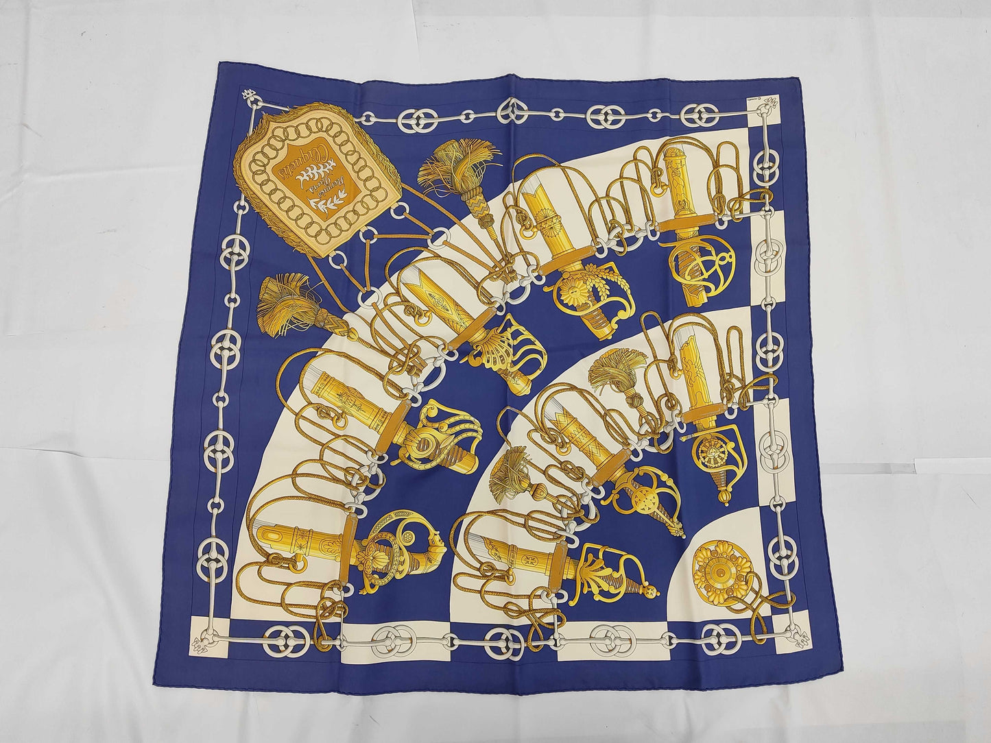 HERMES Silk Carré 90 Cliquetis Crickety Blue Yellow Scarf