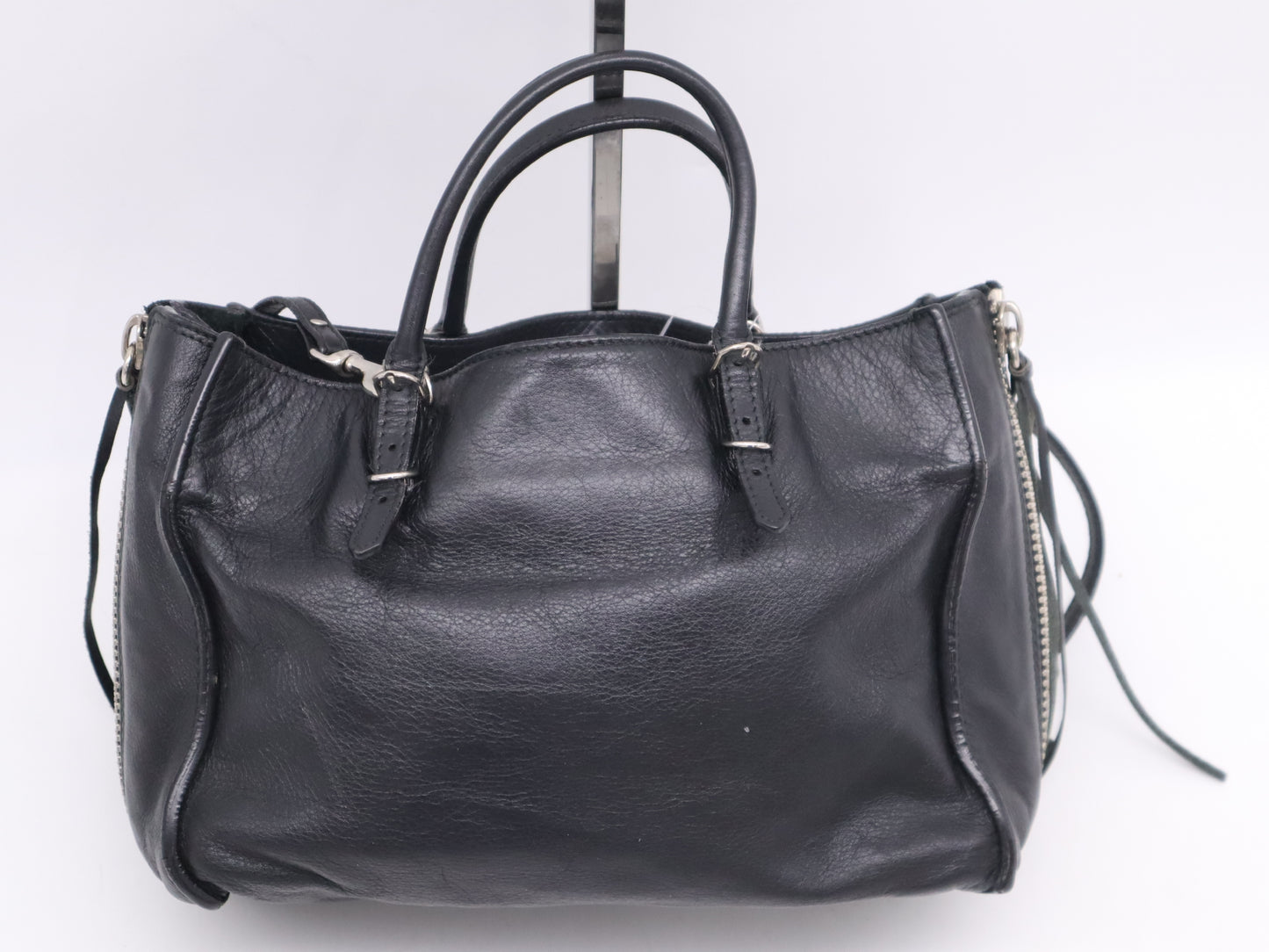 BALENCIAGA Leather Paper Mini Handbag in Black with Shoulder Strap and Mirror
