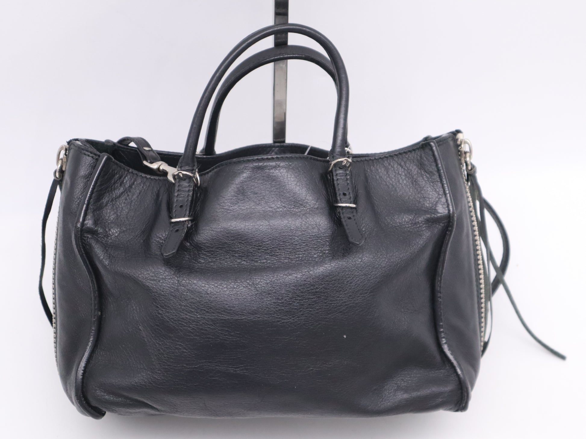 BALENCIAGA Leather Paper Mini Handbag in Black with Shoulder Strap and Mirror