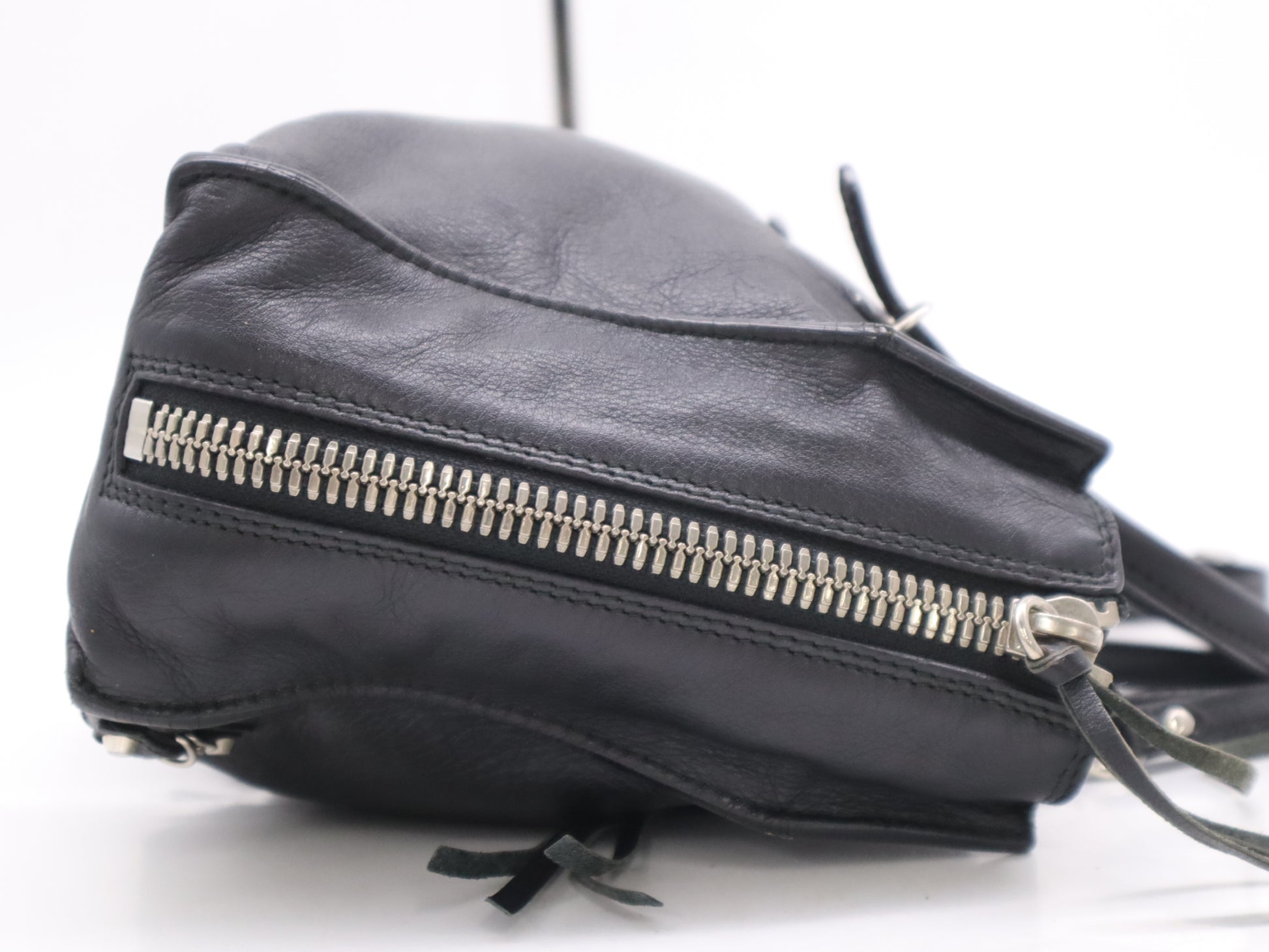 BALENCIAGA Leather Paper Mini Handbag in Black with Shoulder Strap and Mirror