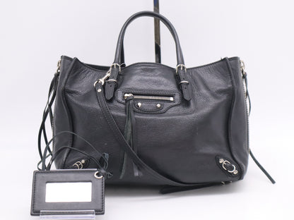 BALENCIAGA Leather Paper Mini Handbag in Black with Shoulder Strap and Mirror