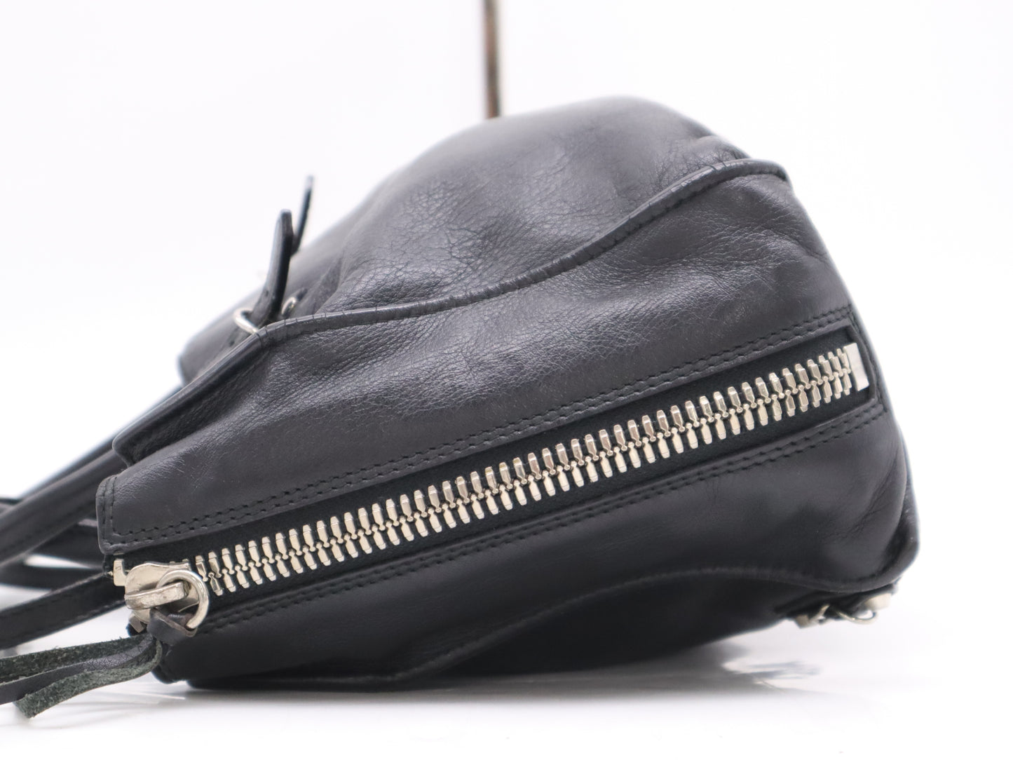 BALENCIAGA Leather Paper Mini Handbag in Black with Shoulder Strap and Mirror