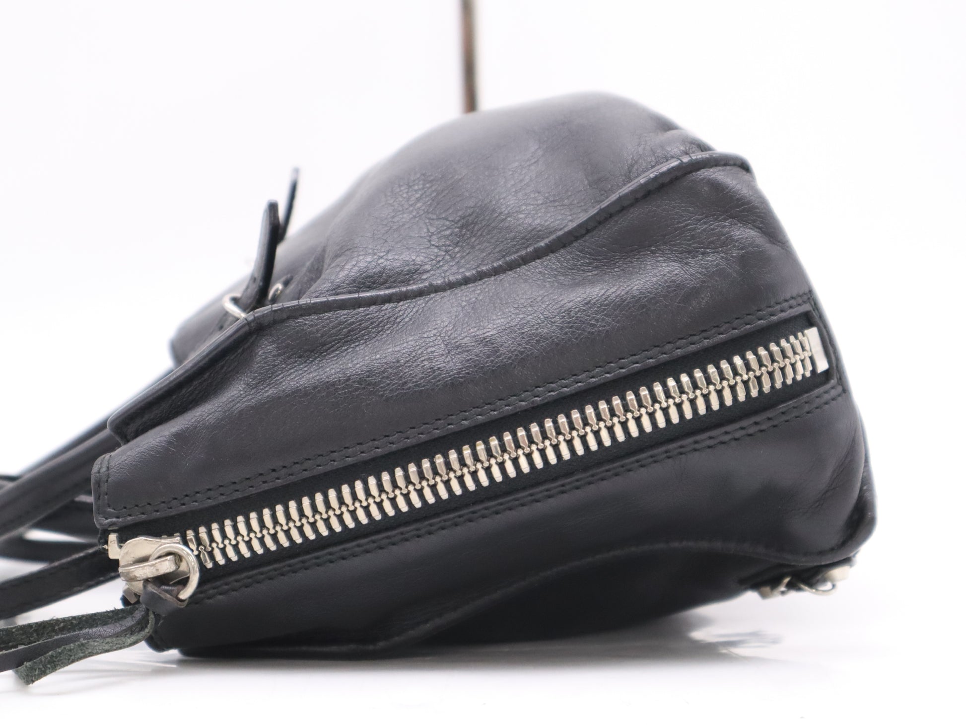 BALENCIAGA Leather Paper Mini Handbag in Black with Shoulder Strap and Mirror