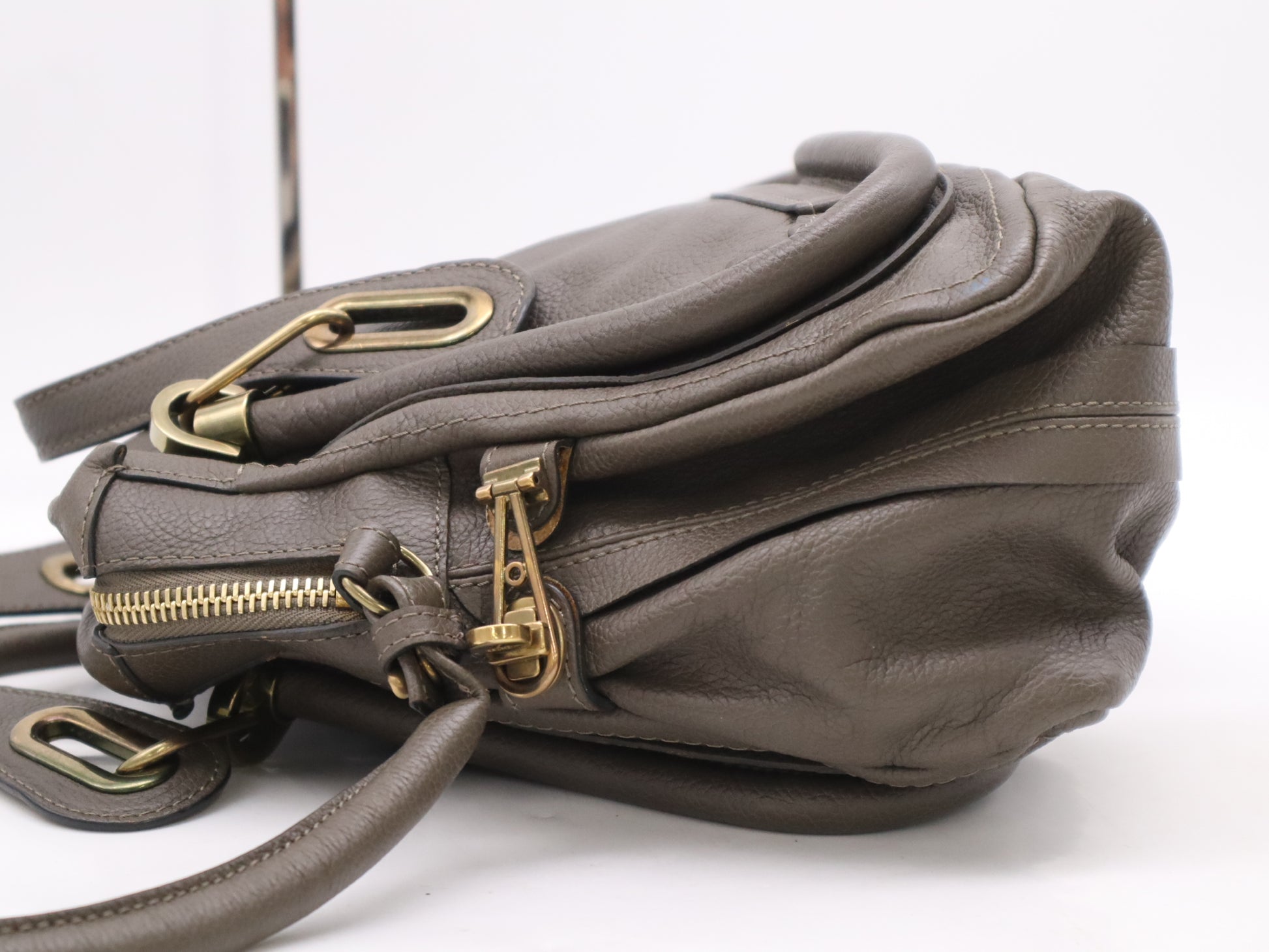 Chloe Paraty Large Khaki Grained Calf Leather Handbag