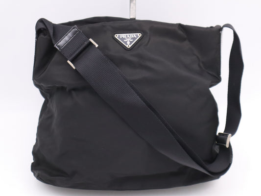 PRADA Nylon Triangle Logo Black Silver Hardware Shoulder Bag