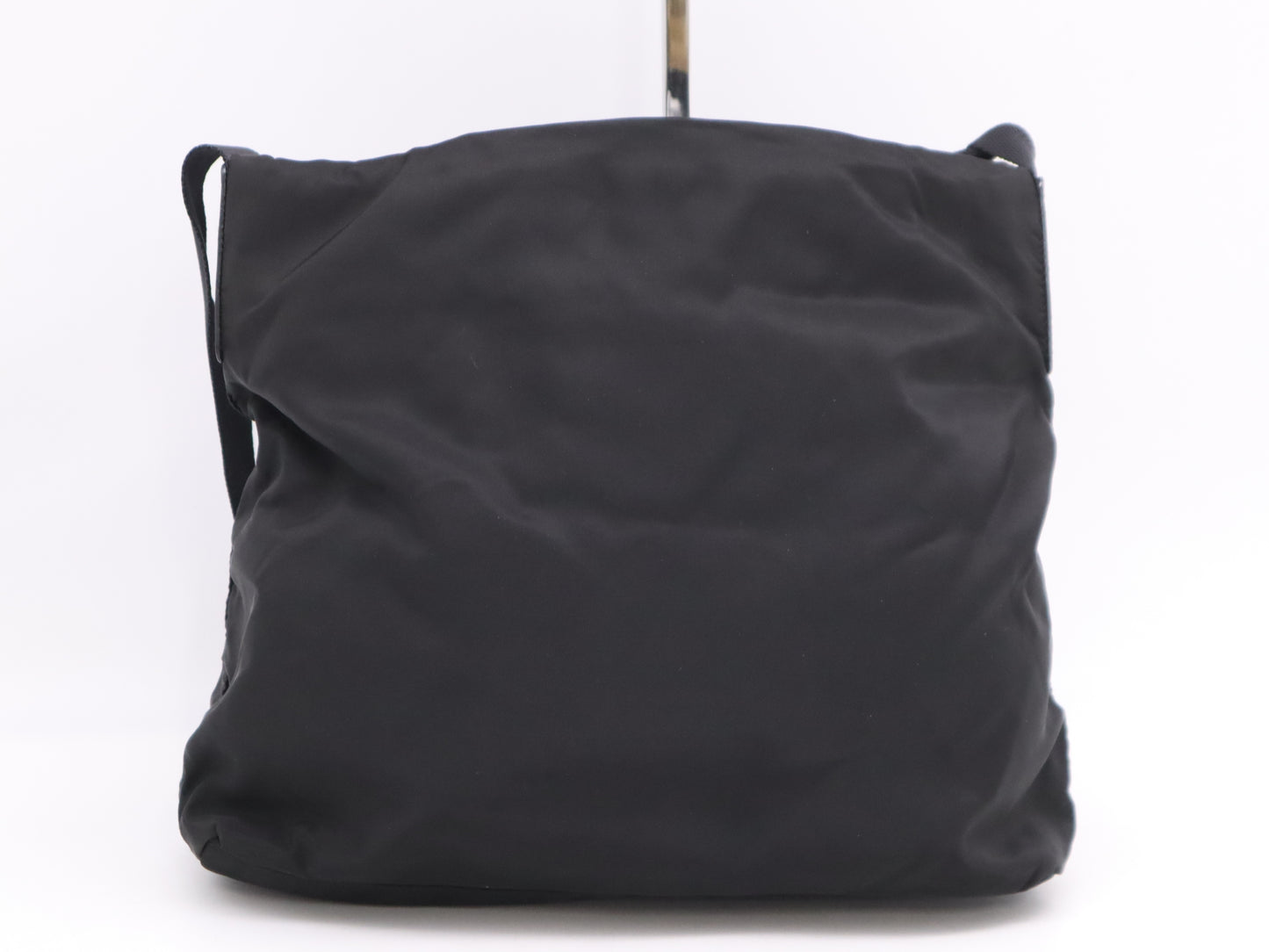 PRADA Nylon Triangle Logo Black Silver Hardware Shoulder Bag