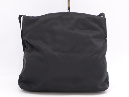 PRADA Nylon Triangle Logo Black Silver Hardware Shoulder Bag