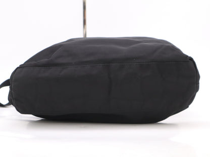 PRADA Nylon Triangle Logo Black Silver Hardware Shoulder Bag