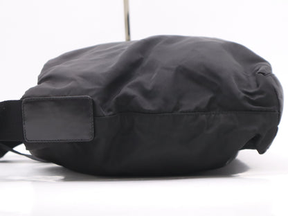 PRADA Nylon Triangle Logo Black Silver Hardware Shoulder Bag