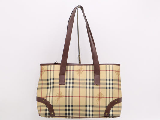 BURBERRY PVC/Leather Nova Check Beige Tote Bag
