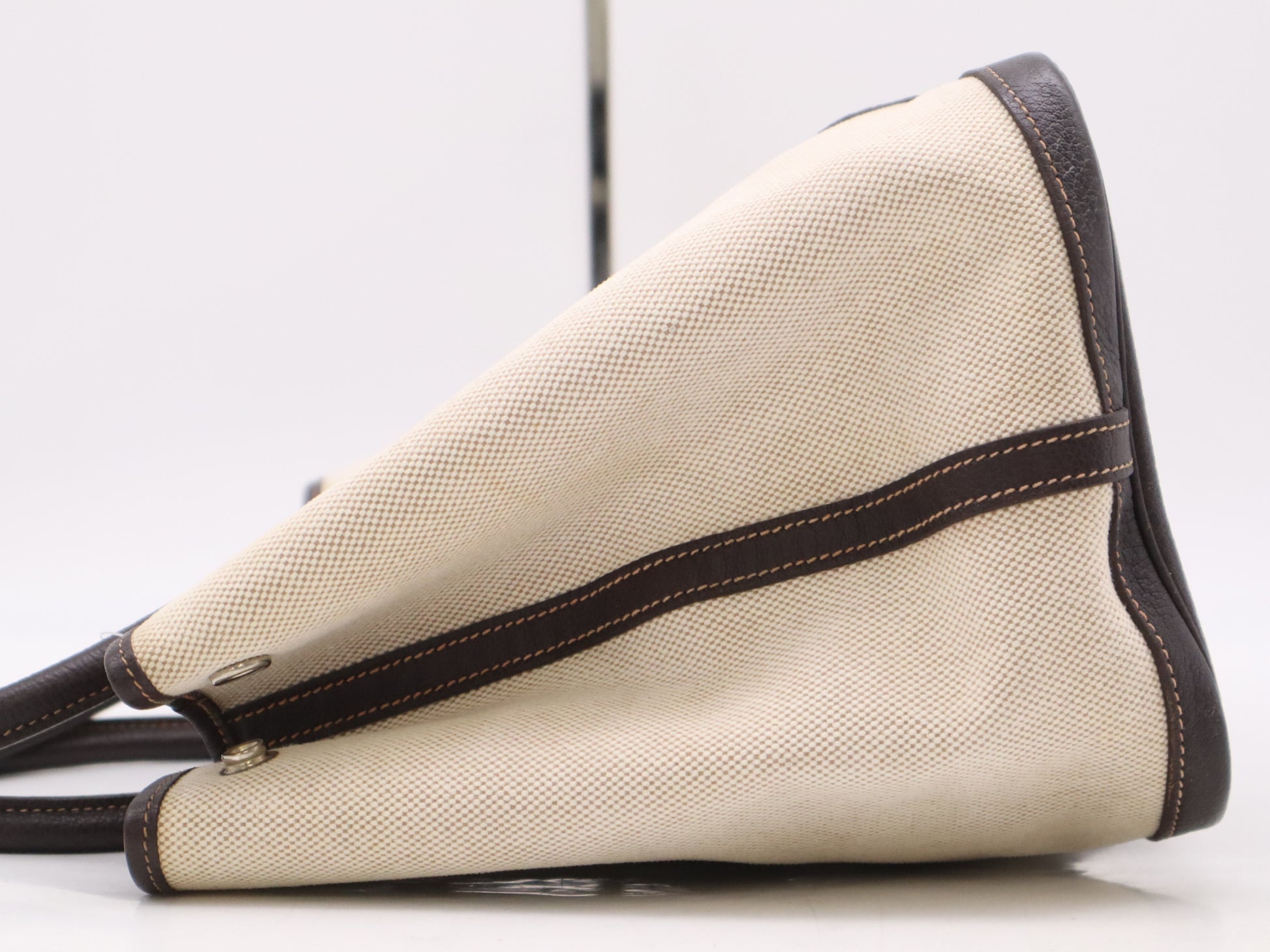 HERMES Canvas x Leather Garden Party PM Tote Bag, Beige/Brown, 2005, Stamped with I