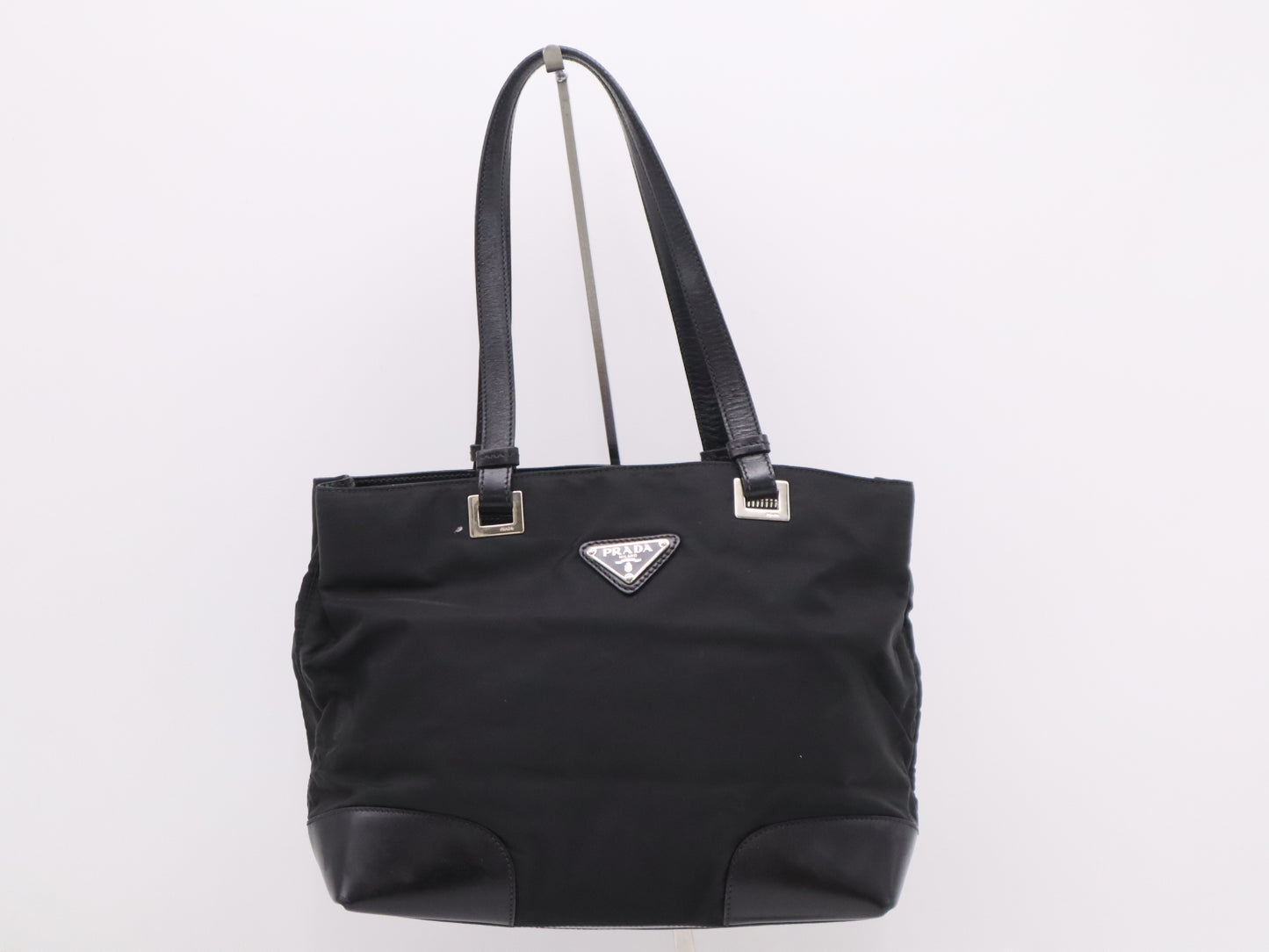 PRADA nylon triangle logo black tote bag