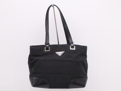 PRADA nylon triangle logo black tote bag