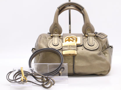 Chloe Leather Paddington Handbag with Shoulder Strap, Padlock, and Key