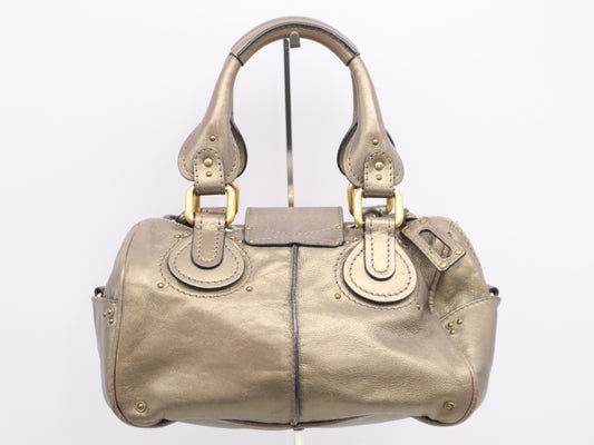 Chloe Leather Paddington Handbag with Shoulder Strap, Padlock, and Key