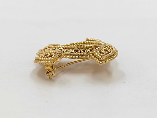 CHANEL 1108GP Coco Mark Brooch in Matte Gold with Rice