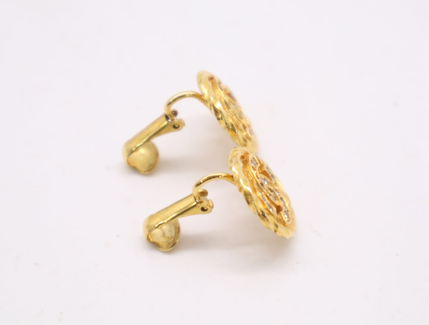 CHANEL GP Coco Mark Rhinestone Gold Earrings with Box