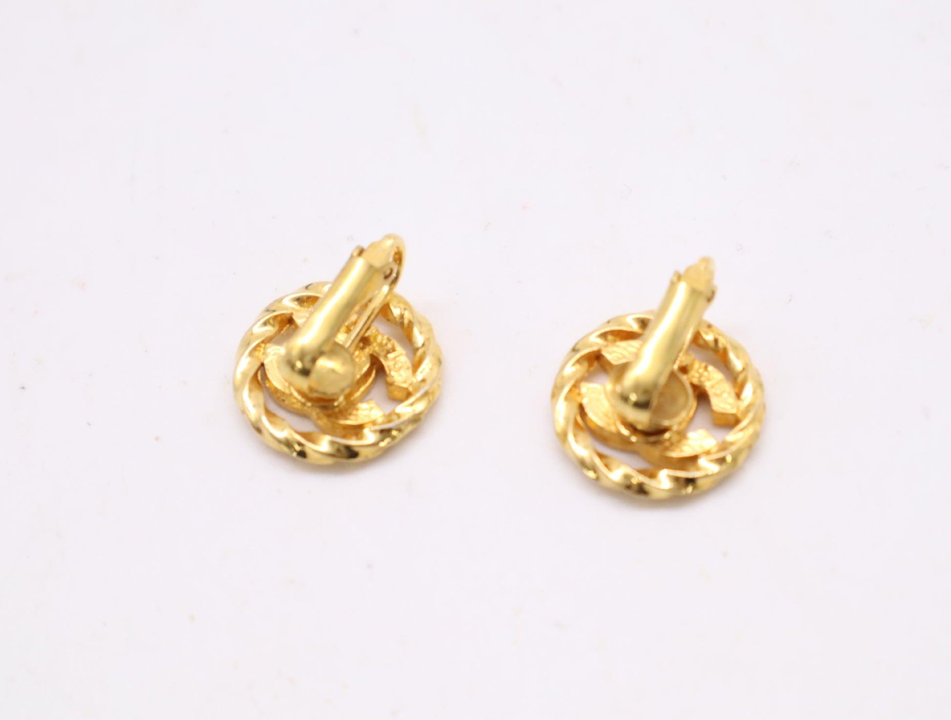 CHANEL GP Coco Mark Rhinestone Gold Earrings with Box