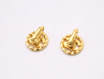 CHANEL GP Coco Mark Rhinestone Gold Earrings with Box