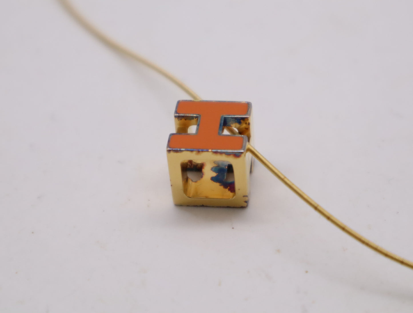 HERMES GPH Cube Orange Gold Necklace with Box