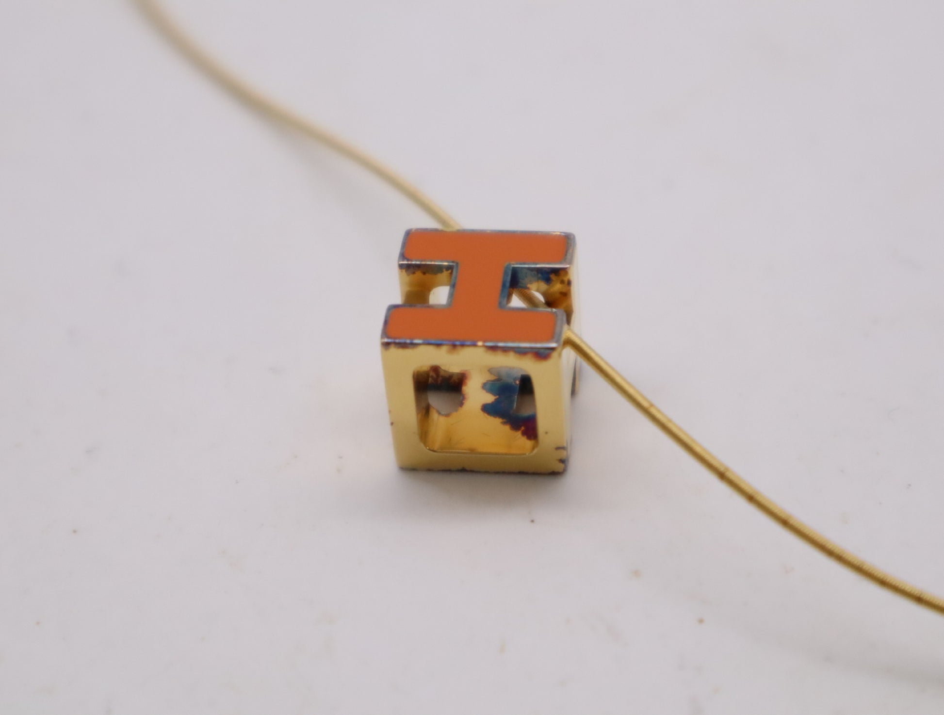 HERMES GPH Cube Orange Gold Necklace with Box