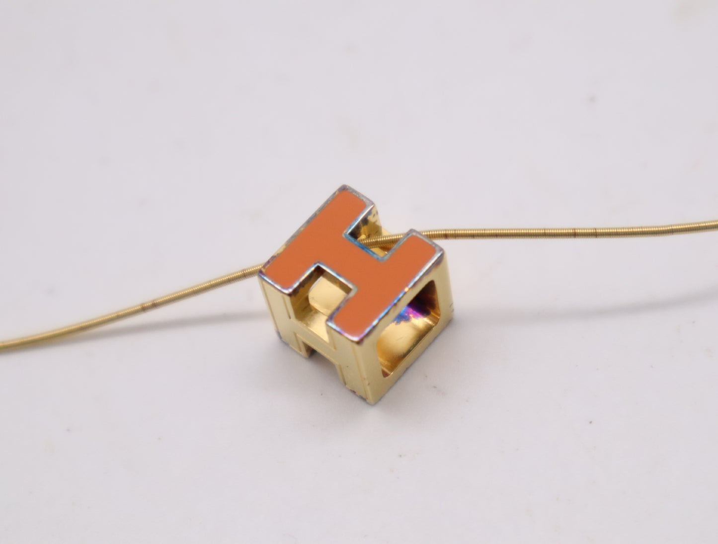 HERMES GPH Cube Orange Gold Necklace with Box