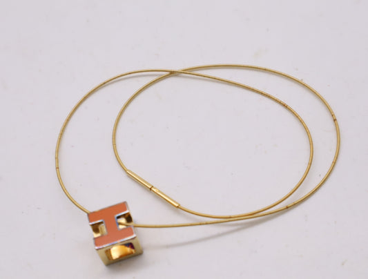 HERMES GPH Cube Orange Gold Necklace with Box