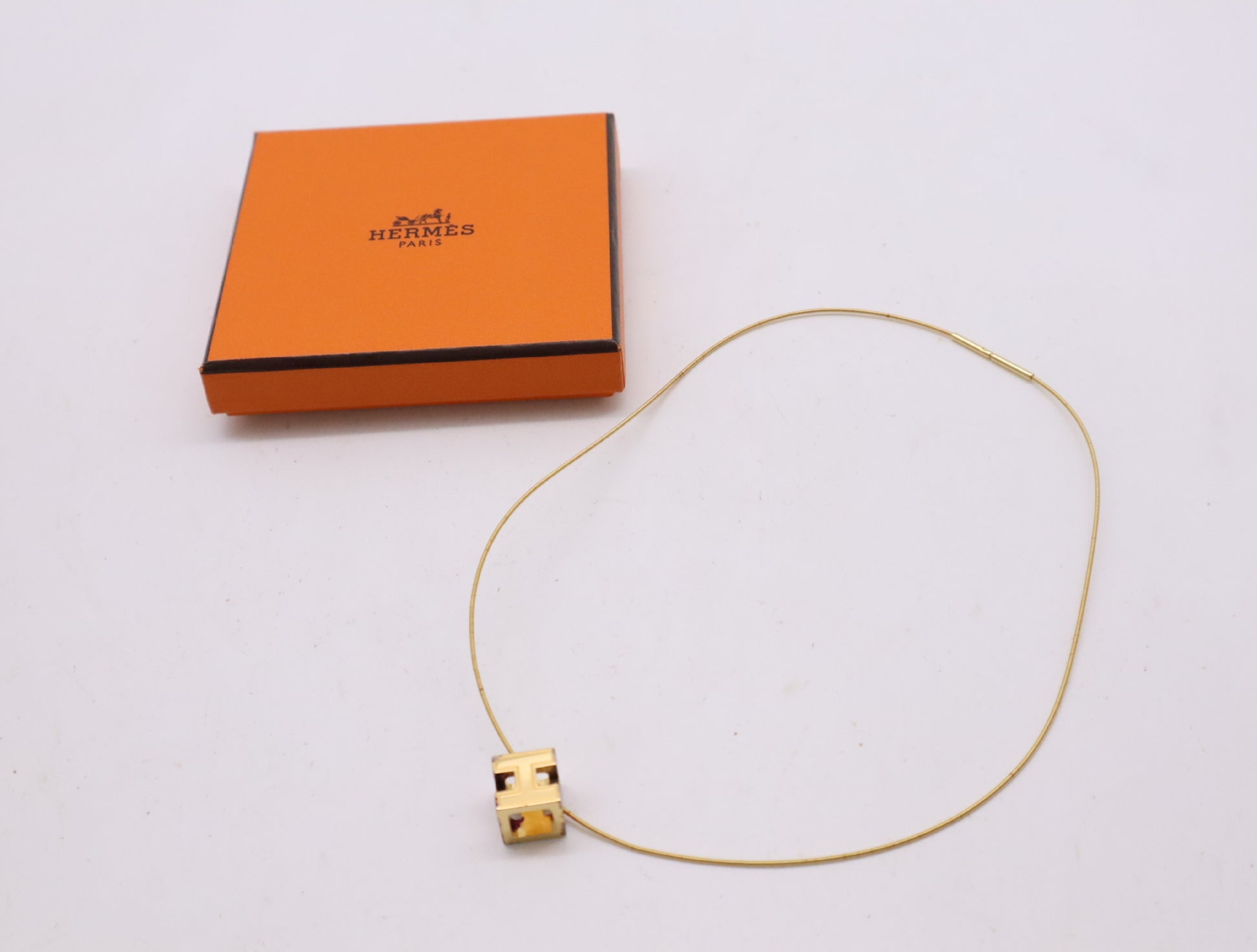 HERMES GPH Cube Orange Gold Necklace with Box