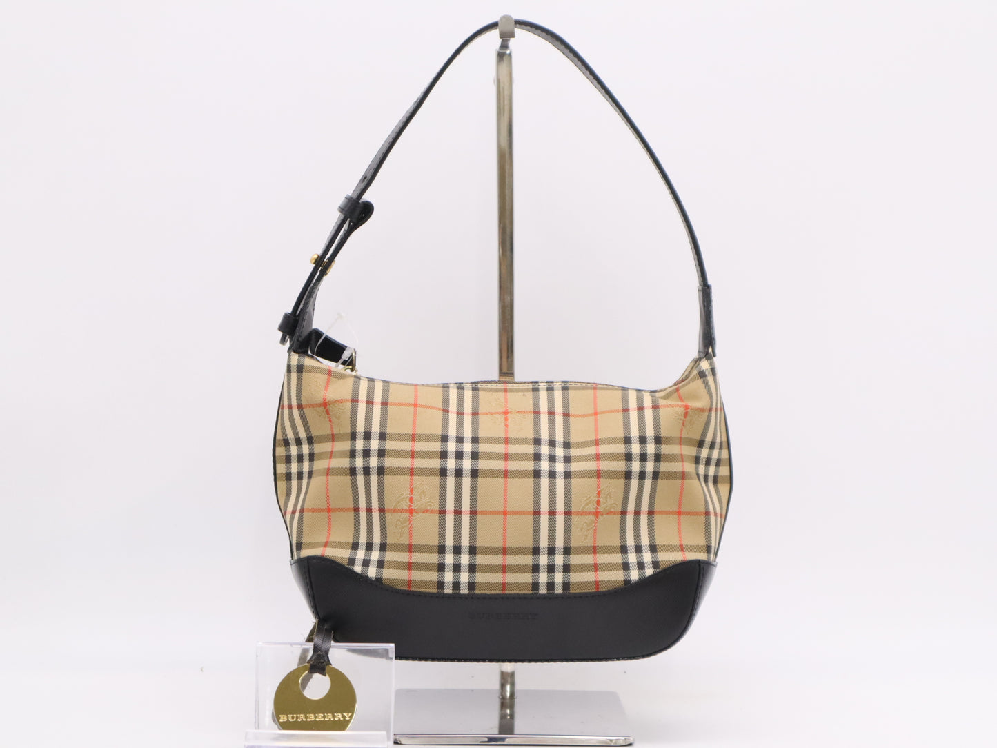 BURBERRY Canvas x Leather Nova Check One Shoulder Bag Brown Black Shoulder Bag with Charm