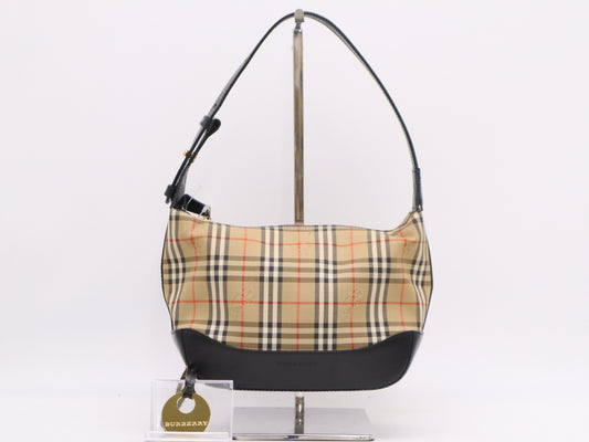 BURBERRY Canvas x Leather Nova Check One Shoulder Bag Brown Black Shoulder Bag with Charm