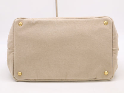 PRADA Canvas Canapa Tote M Beige with Gold Hardware