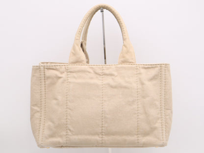 PRADA Canvas Canapa Tote M Beige with Gold Hardware