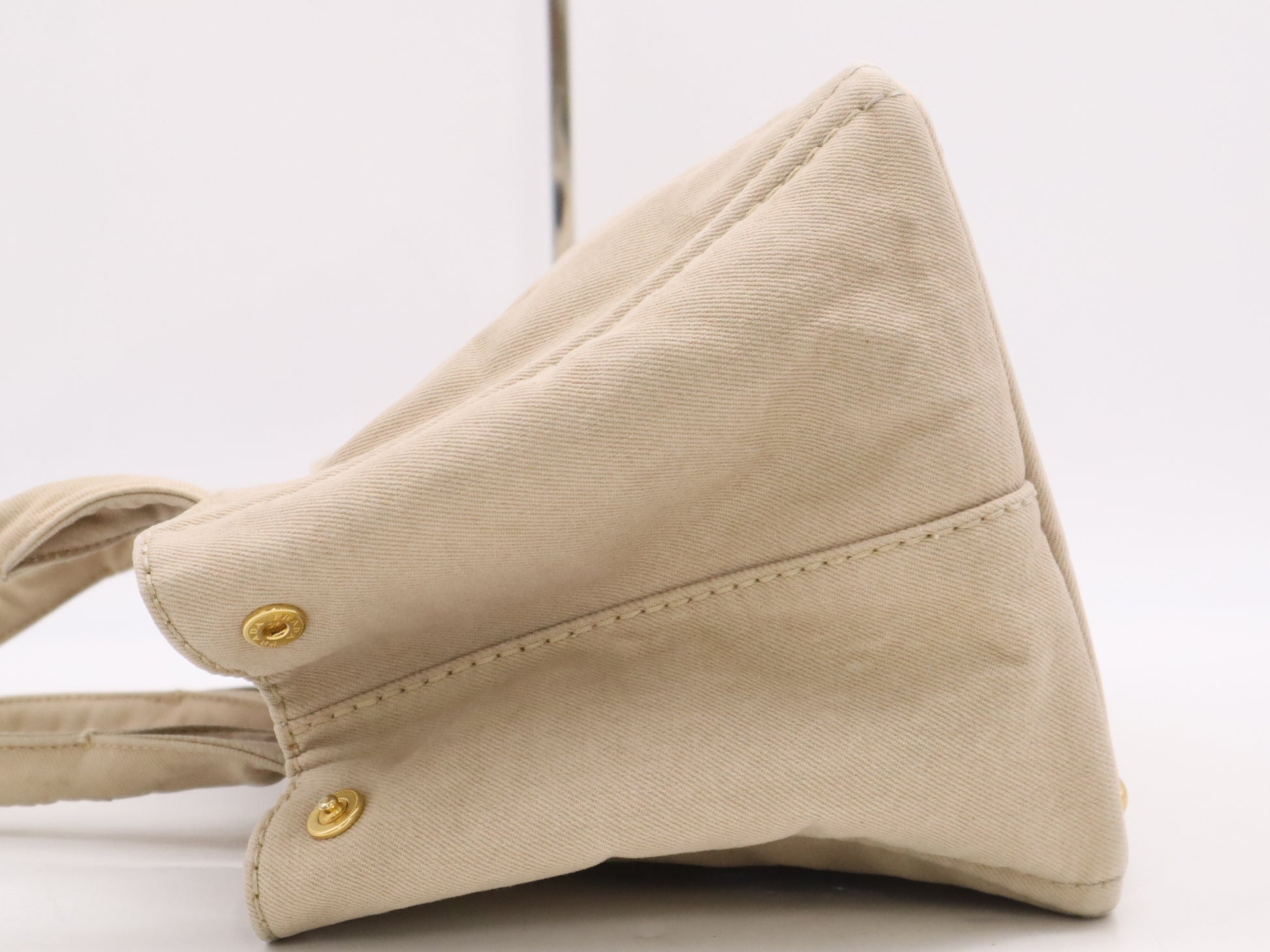 PRADA Canvas Canapa Tote M Beige with Gold Hardware
