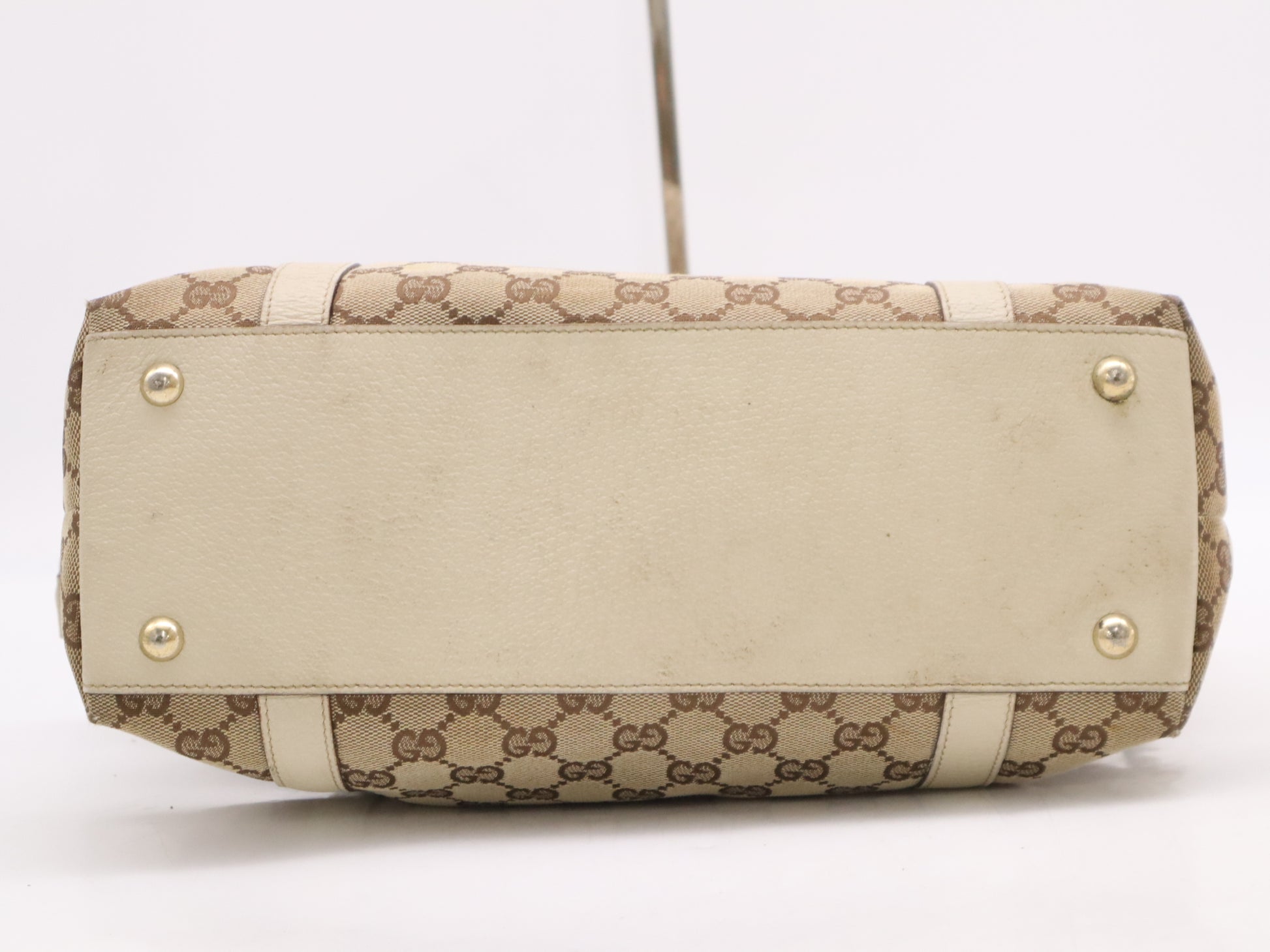 GUCCI 141470 Canvas x Leather GG Canvas Abbey Beige Tote Bag