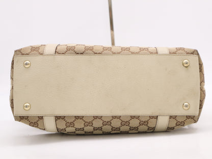 GUCCI 141470 Canvas x Leather GG Canvas Abbey Beige Tote Bag